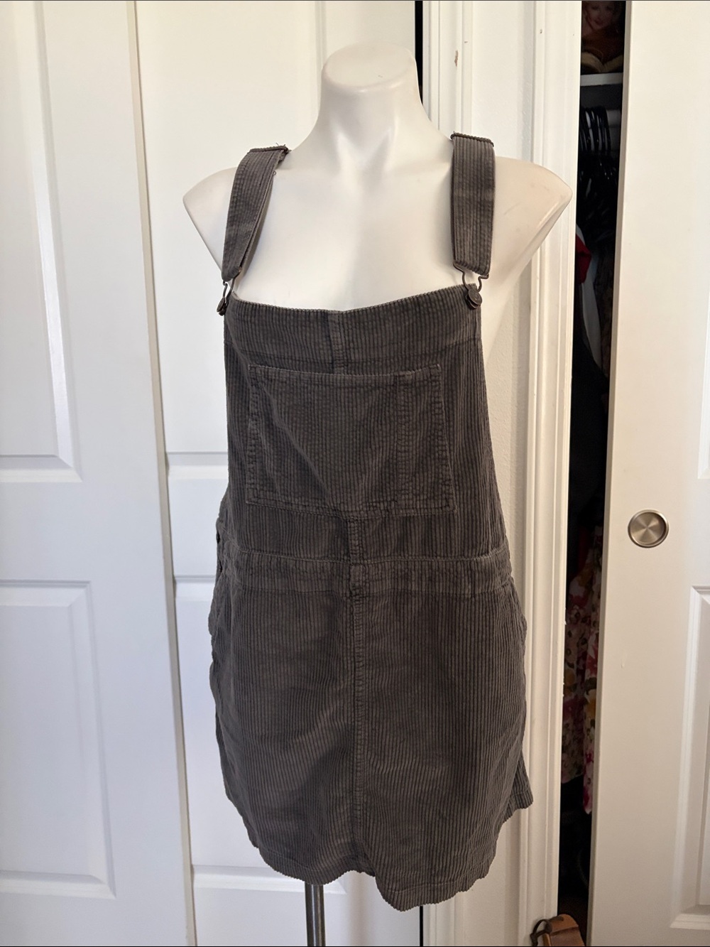 Free People Charcoal Corduroy Overall Mini Dress